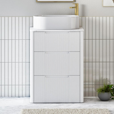 Royal Bathrooms Avenza 600mm Matt White Floor Standing Countertop Bathroom Vanity Unit 3 Drawer With Peak Basin - image 1