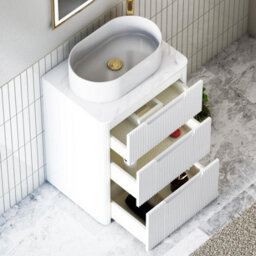 Royal Bathrooms Avenza 600mm Matt White Floor Standing Countertop Bathroom Vanity Unit 3 Drawer With Peak Basin - thumbnail 5