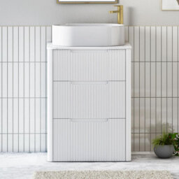 Royal Bathrooms Avenza 600mm Matt White Floor Standing Countertop Bathroom Vanity Unit 3 Drawer With Peak Basin - thumbnail 1