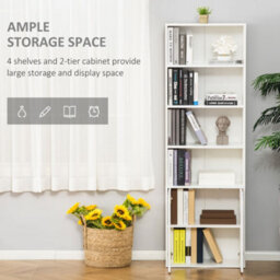 Homcom 2 Door 4 Shelves Bookcase Wooden Storage Cabinet Display Unit White - thumbnail 4