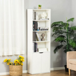 Homcom 2 Door 4 Shelves Bookcase Wooden Storage Cabinet Display Unit White - thumbnail 1