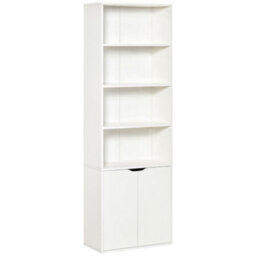 Homcom 2 Door 4 Shelves Bookcase Wooden Storage Cabinet Display Unit White - thumbnail 2