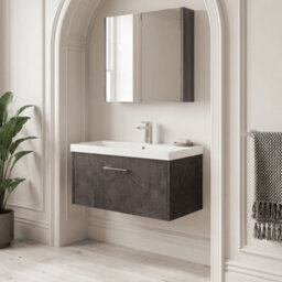 Balterley Winshill Contemporary 1 Drawer Wall Hung Vanity Unit With Thin Edge Basin, Metallic Slate, 800mm - thumbnail 2