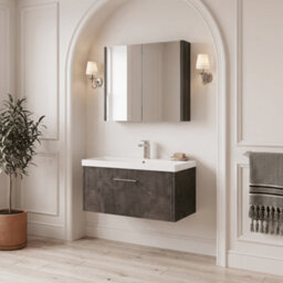 Balterley Winshill Contemporary 1 Drawer Wall Hung Vanity Unit With Thin Edge Basin, Metallic Slate, 800mm - thumbnail 4
