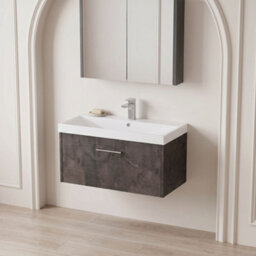 Balterley Winshill Contemporary 1 Drawer Wall Hung Vanity Unit With Thin Edge Basin, Metallic Slate, 800mm - thumbnail 3
