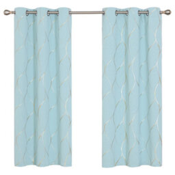 Deconovo Eyelet Blackout Curtains, Thermal Insulated Curtains, Gold Wave Foil Printed Curtains, W52 X L72 Inch, Sky Blue, 1 Pair - thumbnail 1