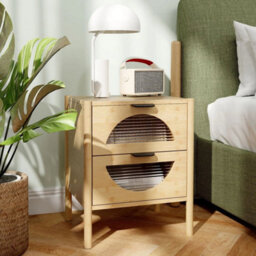 Mid Century Modern Bedside Table End Table W/ Reeded Tempered Glass Fronts - thumbnail 6
