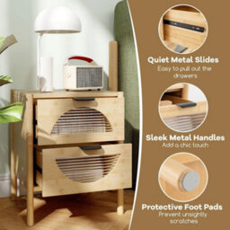 Mid Century Modern Bedside Table End Table W/ Reeded Tempered Glass Fronts - thumbnail 4