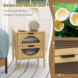 Mid Century Modern Bedside Table End Table W/ Reeded Tempered Glass Fronts - thumbnail 3