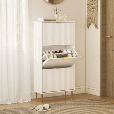 Homcom Slim Shoe Storage Cabinet With 3 Flip Drawers For Hallway, White - image 1