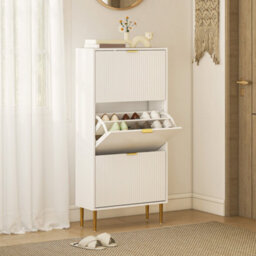 Homcom Slim Shoe Storage Cabinet With 3 Flip Drawers For Hallway, White - thumbnail 1