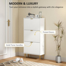Homcom Slim Shoe Storage Cabinet With 3 Flip Drawers For Hallway, White - thumbnail 4
