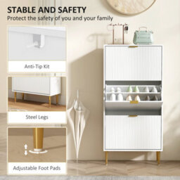 Homcom Slim Shoe Storage Cabinet With 3 Flip Drawers For Hallway, White - thumbnail 7