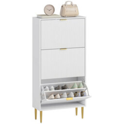 Homcom Slim Shoe Storage Cabinet With 3 Flip Drawers For Hallway, White - thumbnail 2