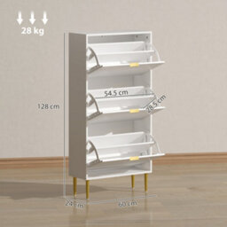 Homcom Slim Shoe Storage Cabinet With 3 Flip Drawers For Hallway, White - thumbnail 3