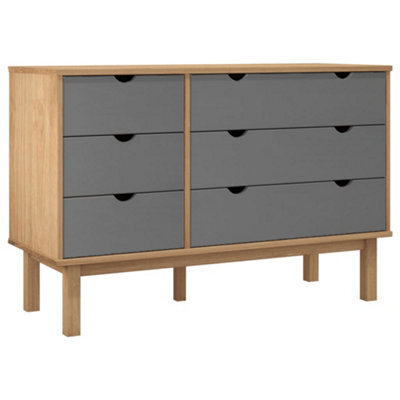 Berkfield Classic Drawer Cabinet Otta Brown&grey 111X43X73.5Cm Solid Wood Pine