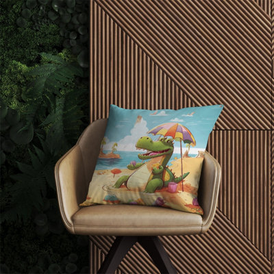 Warren Reed Designer A Crocodile On A Beach Holiday Outdoor Cushion 60Cm X 60Cm