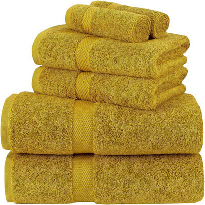 IHIDirect Supersoft 550Gsm 100% Pure Cotton 6Pc Towel Bale Set, Bath, Hand & Flannel - Mustard - image 1