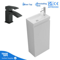 GravaHaus 400mm Freestanding Bathroom Vanity Unit With Basin Black Square Tap & Waste - thumbnail 1