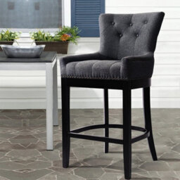 Dark Grey Fabric Wooden Breakfast Bar Stools Chair High Leg Chairs Counter Backrest Home - thumbnail 4