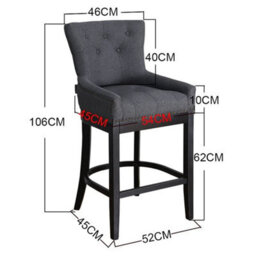 Dark Grey Fabric Wooden Breakfast Bar Stools Chair High Leg Chairs Counter Backrest Home - thumbnail 2