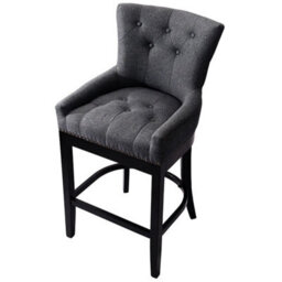 Dark Grey Fabric Wooden Breakfast Bar Stools Chair High Leg Chairs Counter Backrest Home - thumbnail 3