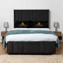 UKBEDFURNITURE Arizona Black Plush Wingback Divan Bed Base With 54 Inch Headboard - No Storage - thumbnail 1