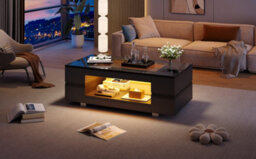 Hollow Coffee Table With Open Storage, Led Lights And Glass Top - thumbnail 8