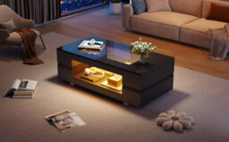 Hollow Coffee Table With Open Storage, Led Lights And Glass Top - thumbnail 9