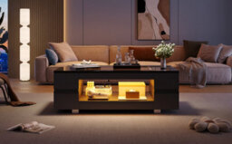 Hollow Coffee Table With Open Storage, Led Lights And Glass Top - thumbnail 7