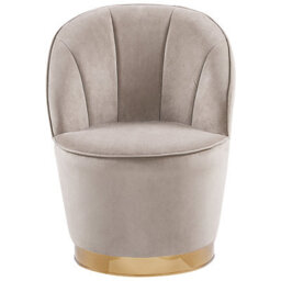 Beliani Light Beige Velvet Round Tub Armchair With Gold Metal Base - Retro Glam Accent Chair - thumbnail 1