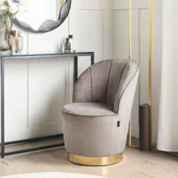 Beliani Light Beige Velvet Round Tub Armchair With Gold Metal Base - Retro Glam Accent Chair - thumbnail 2