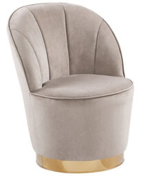 Beliani Light Beige Velvet Round Tub Armchair With Gold Metal Base - Retro Glam Accent Chair - thumbnail 3