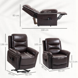 Homcom Massage Recliner Chair, Lift Chair With Heat, Usb, Remote, Brown - thumbnail 3
