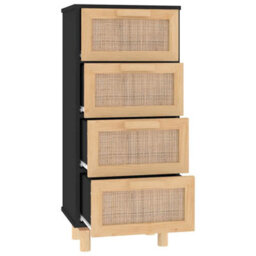 Vidaxl Sideboard Black 40X30X90 Cm Solid Wood Pine And Natural Rattan - thumbnail 5