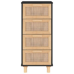 Vidaxl Sideboard Black 40X30X90 Cm Solid Wood Pine And Natural Rattan - thumbnail 4