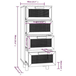 Vidaxl Sideboard Black 40X30X90 Cm Solid Wood Pine And Natural Rattan - thumbnail 8