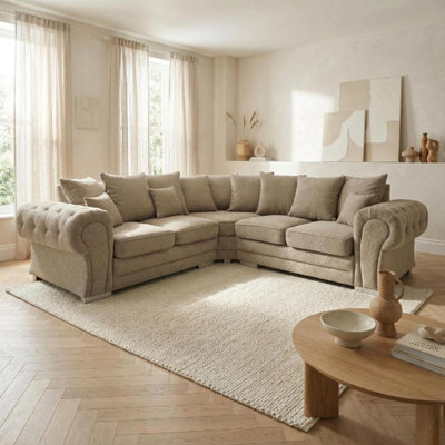 Abakus Direct Verona Corner Sofa In Beige Linen Fabric - image 1