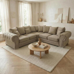 Abakus Direct Verona Corner Sofa In Beige Linen Fabric - thumbnail 5