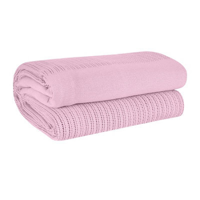 Ehc Cotton Soft Hand Woven Reversible Lightweight Adult Cellular Blanket, Double 230Cm X 230Cm, Pink - image 1