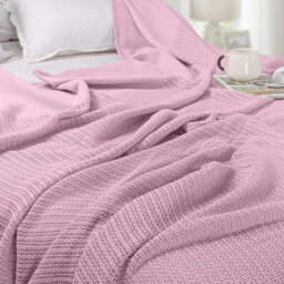Ehc Cotton Soft Hand Woven Reversible Lightweight Adult Cellular Blanket, Double 230Cm X 230Cm, Pink - thumbnail 5