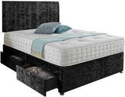 Dining Tables Chelsea Headboard Divan Set, 2 Drawer On Same Side With Sprung 1500 Comfort Mattress - Chenille Indigo - King - thumbnail 1