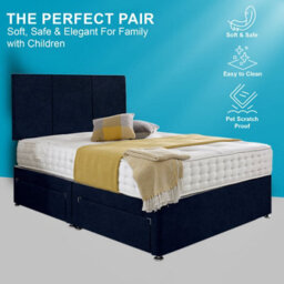 Dining Tables Chelsea Headboard Divan Set, 2 Drawer On Same Side With Sprung 1500 Comfort Mattress - Chenille Indigo - King - thumbnail 2