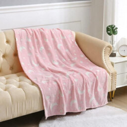 istyle mode Glow In The Dark Moon Pink Design Fleece Blanket 100 X 150Cm - thumbnail 1