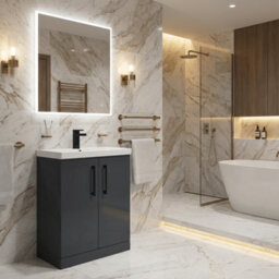 Balterley Bramshall Modern Bathroom 2 Soft Close Door & Mid-Edge Vanity Unit Basin, Dark Grey, 600mm - thumbnail 3