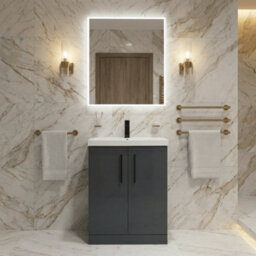 Balterley Bramshall Modern Bathroom 2 Soft Close Door & Mid-Edge Vanity Unit Basin, Dark Grey, 600mm - thumbnail 2