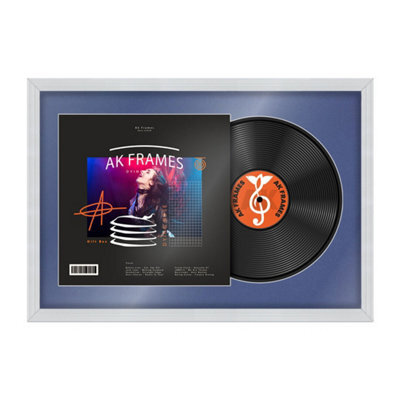 "AK Frames 25X17"" White Classic Vinyl Record Frame With Blue Mount For 12 Inch Lp Cover & Disc - Overlapped Design" - image 1