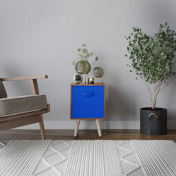 Urbn-Living Urbnliving 51Cm Height Teak Wooden Cube Storage Bookcase Pine Legs Bedroom With Dark Blue Inserts - thumbnail 2