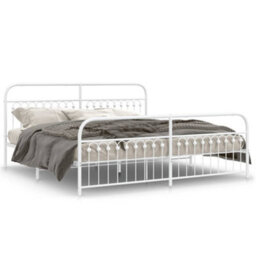 Berkfield Metal Bed Frame Without Mattress With Footboard White 193X203Cm - thumbnail 2
