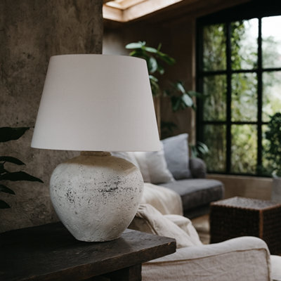 Wyld Haus Venice Large Aged Grey Stone Ceramic Table Lamp With Fabric Shade - image 1